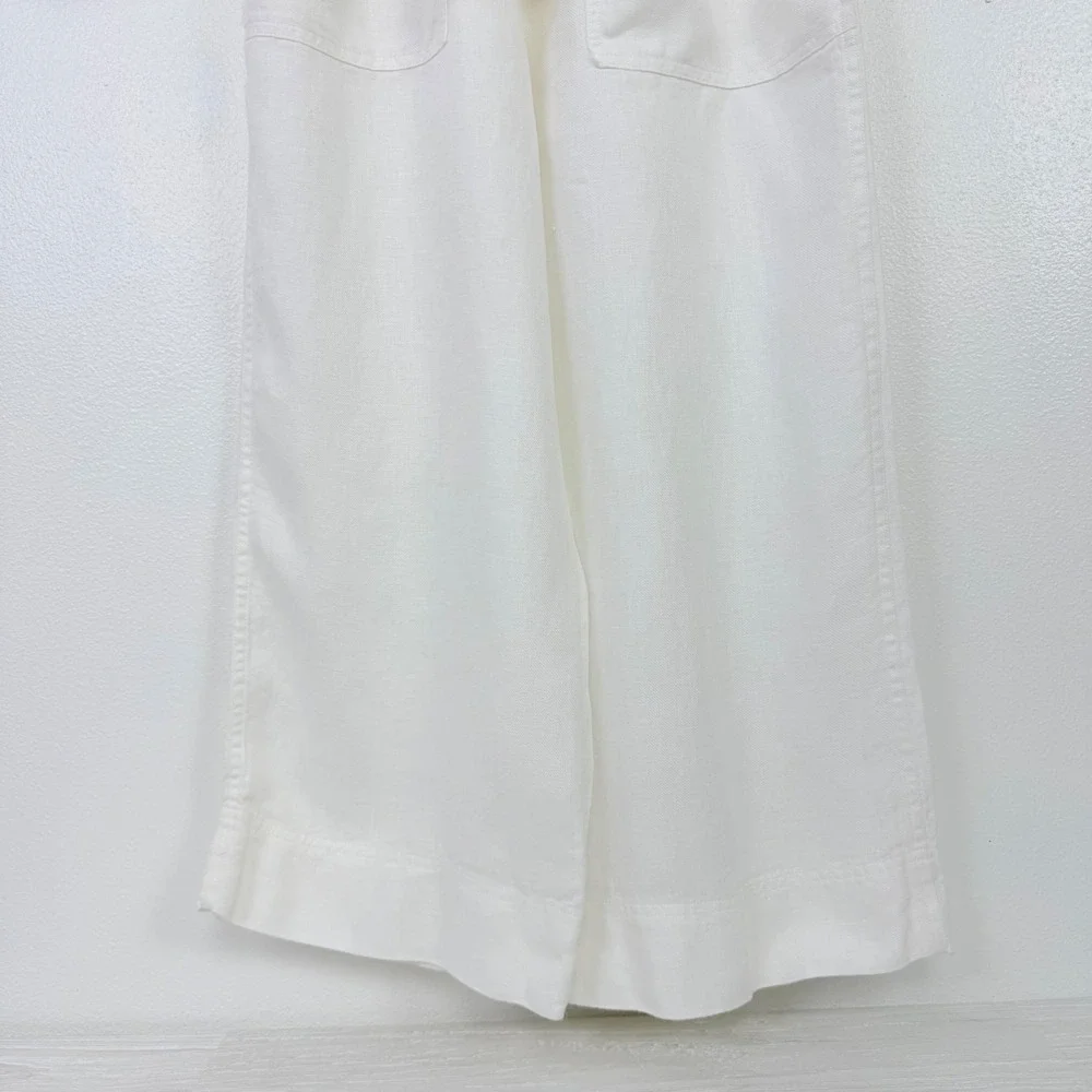 Banana Republic Utility Jumpsuit Womens S White Linen Blend Belted Wide Leg